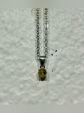 Vintage Silver Tone Chain Necklace with Small Yellow Gemstone Pendant